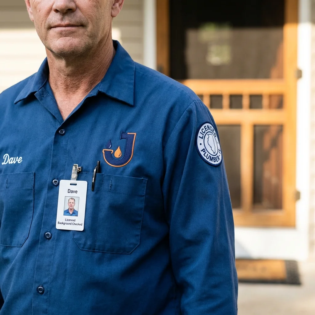 Licensed plumber showing ID badge in San Juan Bautista, CA
