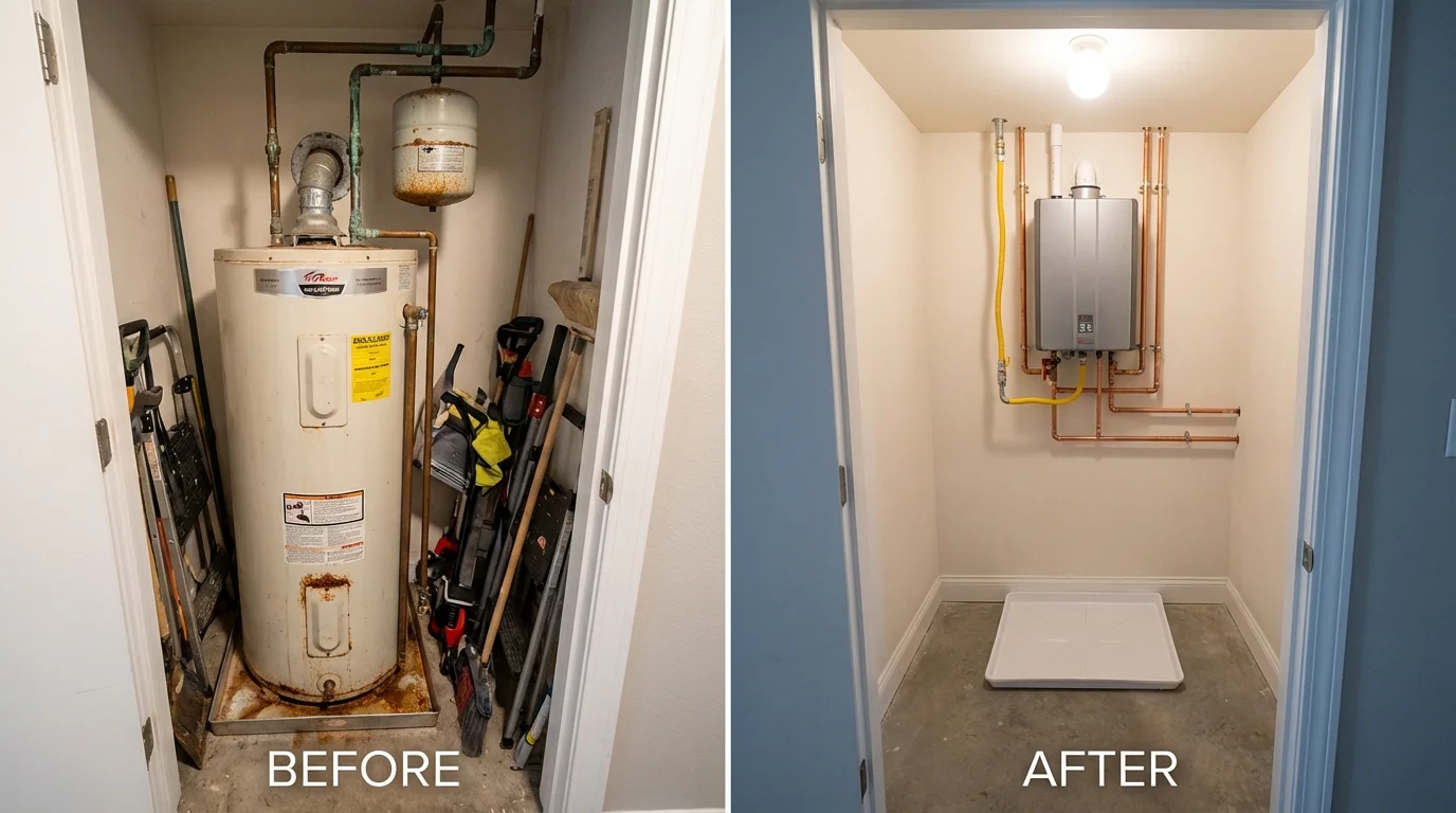 Tank water heater versus wall-mounted tankless unit comparison for San Juan Bautista, CA homeowners